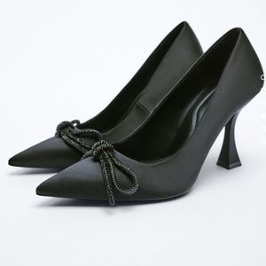 Zara black embellished bow heels